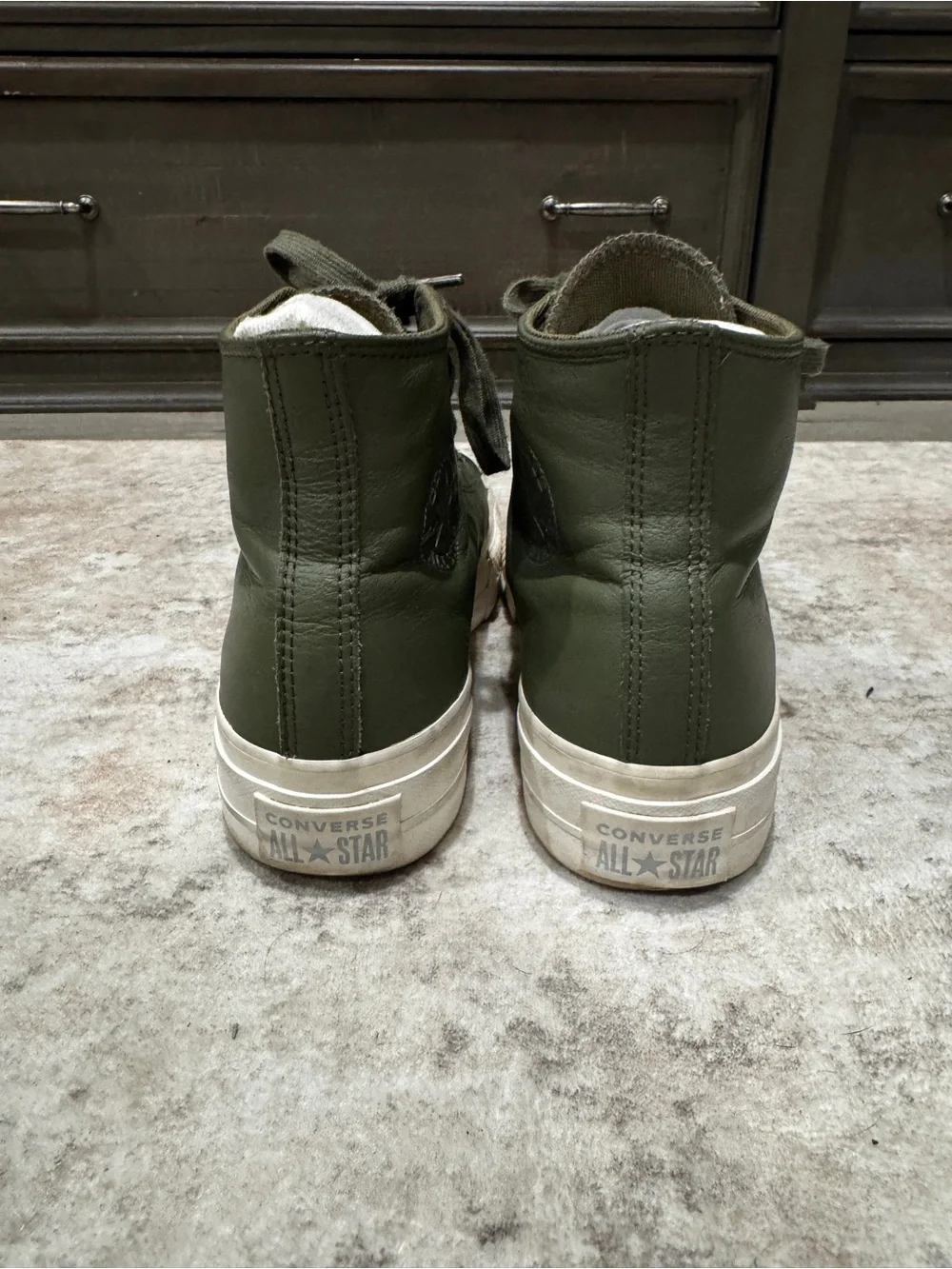 Converse High Top Platform Sneakers in Olive Green and White - Picture 6 of 6